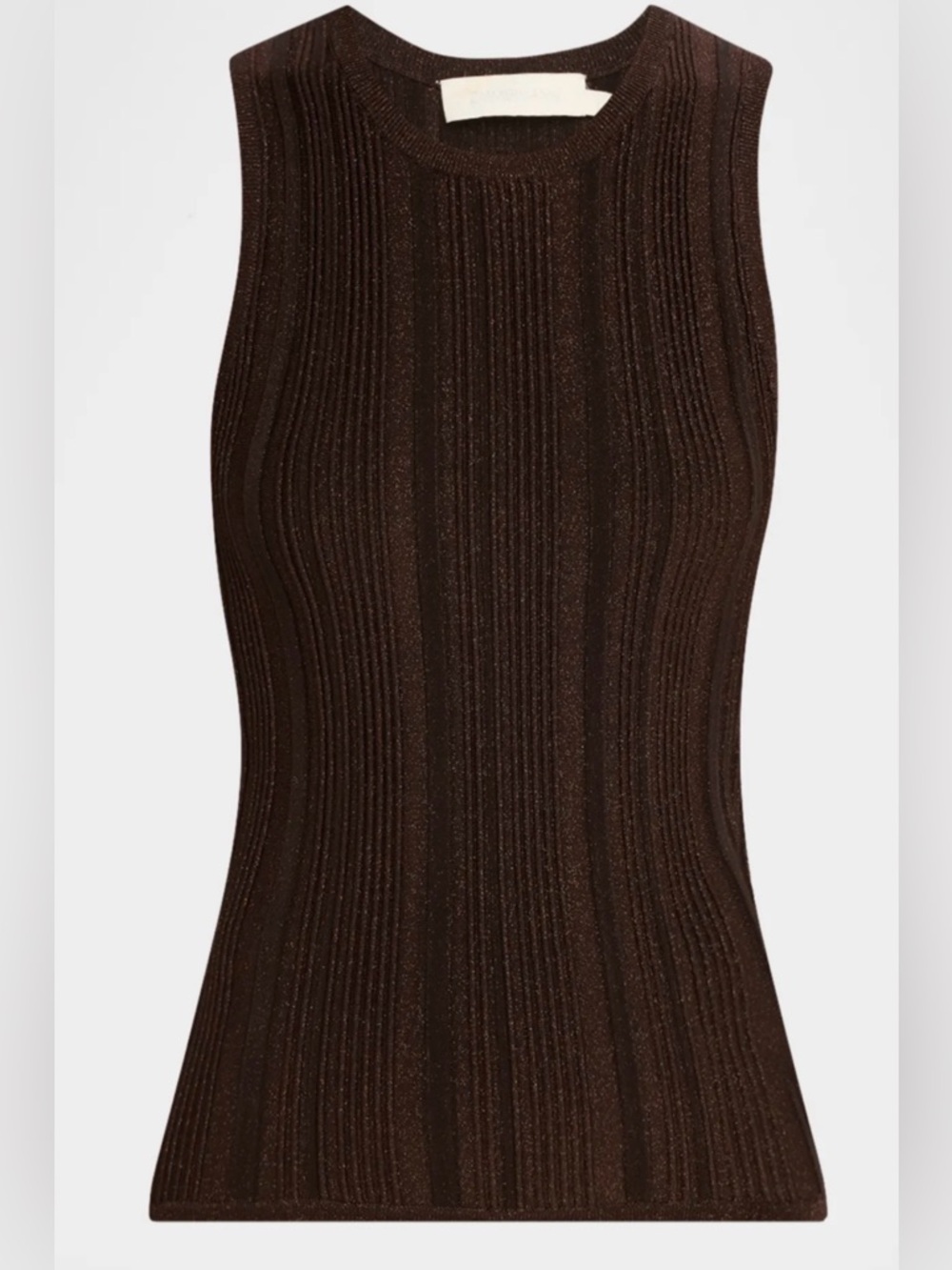 Zimmermann Lucky Racer Tank chocolate Brown Shimmer Ribbed Knit Top Size 2